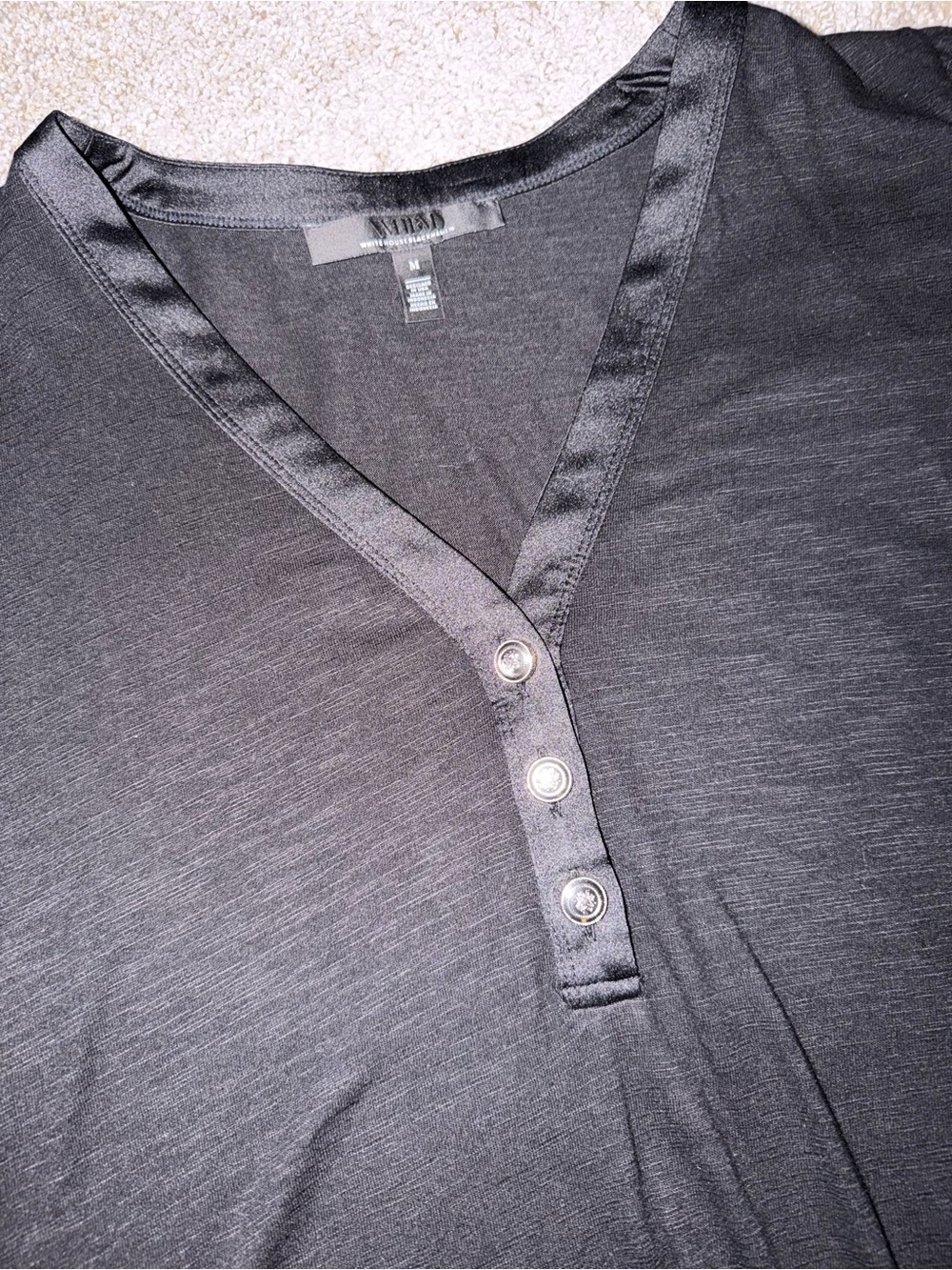 White House Black Market Black V-Neck Button Front Women's Top